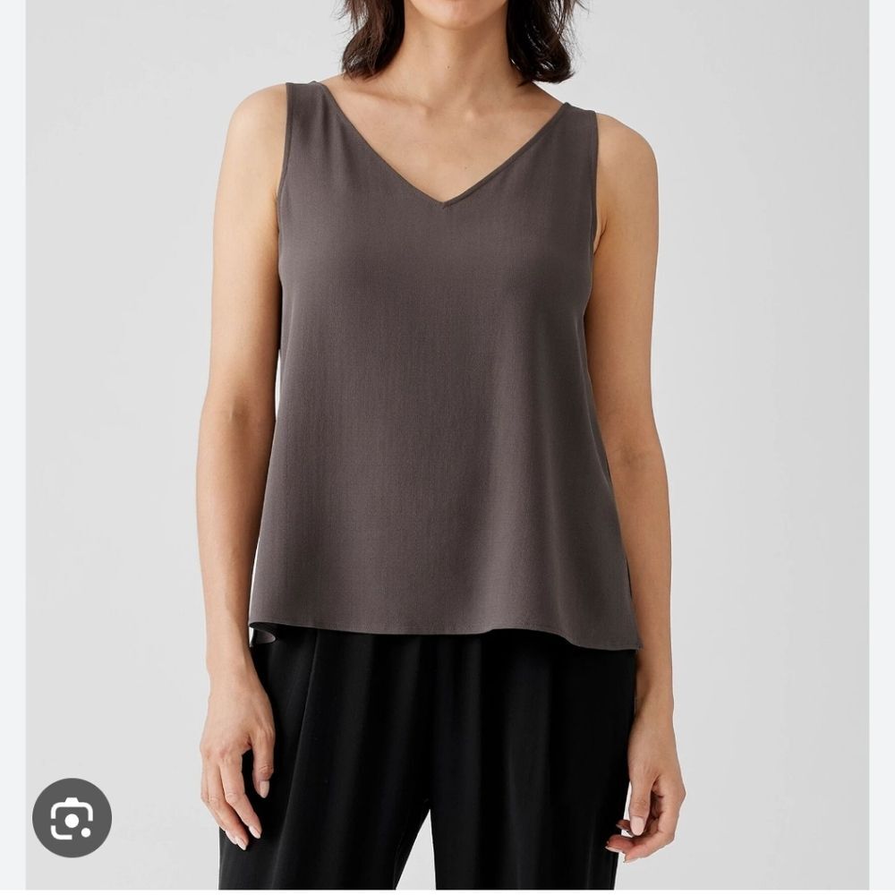 EILEEN FISHER Sleeveless Tank Top Womens  Scoop Neck Shell Taupe Brown